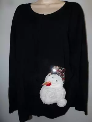 Michael Simon Black -snowman Ls Buttons Rayon Sweater Top Size 2x • $22.61