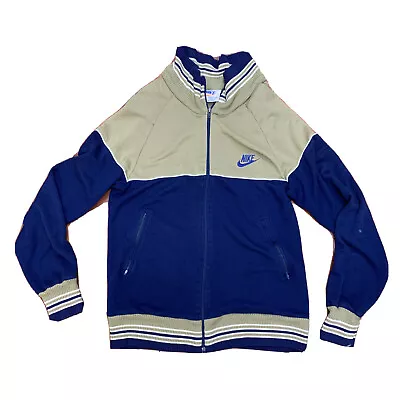 Vintage Nike Mens Jacket Size M L Swoosh Logo Zip-Up Pockets Blue Tan Throwback • $14.99