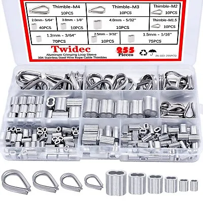 255PCS Stainless Steel Wire Rope Thimbles And Aluminum Crimping Sleeves Kit • $29.28
