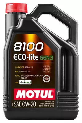 MOTUL 8100 ECO-LITE GEN3  0W20 5 LITER BOTTLE Fuel Economy 111363 • $42.99