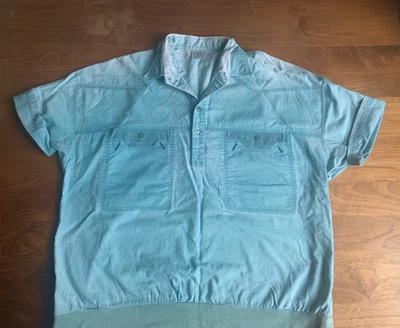 Vintage From The 70s Nautical Short Sleeved Chambray Oversized Polo Shirt L • £12.99