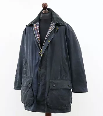 $150 • Buy BARBOUR Vintage A205 BORDER Thornproof Waxed Cotton Jacket Coat Size C 46 Navy