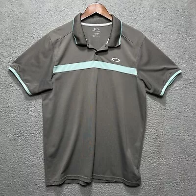 Oakley Polo Mens Sz Large Gray Striped Shirt Logo O Hydrolix Golf Casual Dress • $12.97