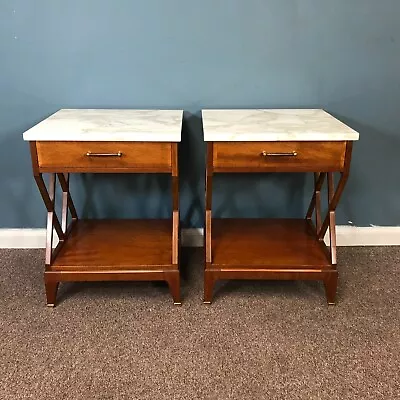 Pair Of Johnson Furniture Marble Top One Drawer Nightstand • $995