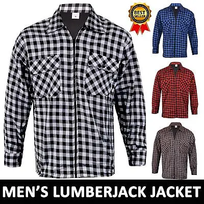 Mens Lumberjack Flannel Padded Shirts Jacket Quilted Thermal Fleece Lined Top • £14.99