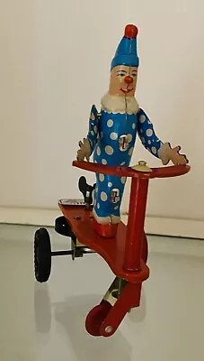 Vintage Tin Toy Clown Riding Scooter Wind Up Toy • $22.17