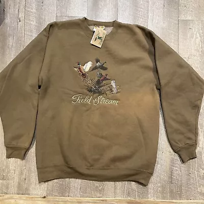 Vtg Field & Stream Mens Sz L Crewneck Pullover Sweatshirt Pheasant USA Tan 90s • $75