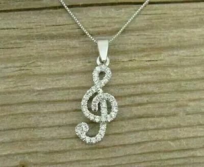 925 Sterling Silver Round Simulated Diamond Music Pendant 14k White Gold Plated • $129.24