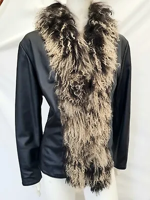 Real Leather&real Mongolian Fur Lady's Jacket Sz 12  14 VGC  • $93.33