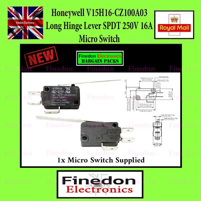 V15H16-CZ100A03 Micro Switch Honeywell 250V 16A SPDT Long Hinge Lever • £9.25