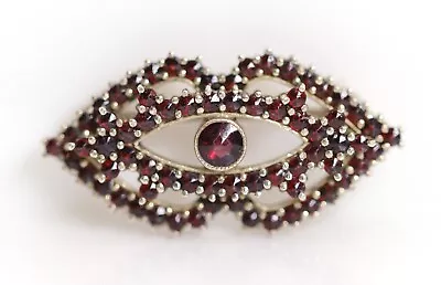 Vintage Czech 31.7oz3 Silver Brooch Gold Plated Garnet Gems L: 1 3/8in • $92.10