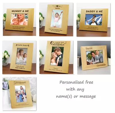 Personalised Engraved Oak Finish 6x4 4x6 Photo Picture Frame Keepsake Gift Wood • £9.99