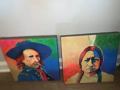 General Custer/Sitting Bull Set/2 Acrylic Paintings By Local Professional Signed • $115.28