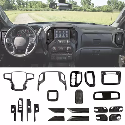 21x Black Wood Interior ABS Set Decor Cover Trim Kit For Chevy Silverado 2019-21 • $289.99