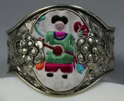 Chinese Minority People's Old Hand Embroidery Filligree Miao Silver Bracelet • $50