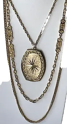 Vintage GOLDETTE Multi Chain Starburst Medallion Statement Necklace • $39.99