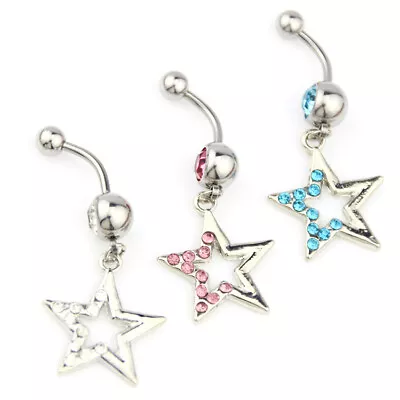 Star Pendant With Diamond Belly Button Ring And Navel Nail Piercing Jewelry • $5.53