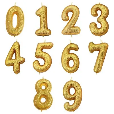 Gold Glitter  Age Number Candles Happy Birthday Cake Topper 0-9 Celebration • £2.75