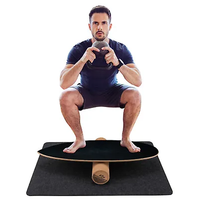 Wooden Balance Board Trainer Wobble Roller For Exercise Sports Training • $67.99