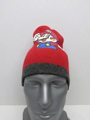 Super Mario Red Knit Cap Beanie Nintendo Fall Winter Hat Red Gray OSFA • $11.61