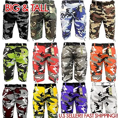 BIG AND TALL BTL CAMOFLAUGE ARMY Cargo Shorts Belt CAMO SHORT Cotton Twill 44~56 • $27.95