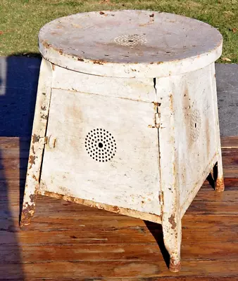 Antique Vintage Metal Milking Stool Vented Storage Cabinet White Paint Barn Find • $99.95