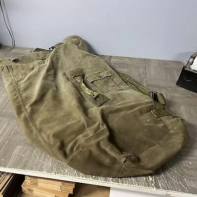 Vintage Military Duffle Bag US Canvas Army Green Carryall Sack Post-WW2 Named • $22.95