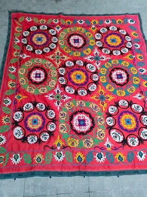 Suzani Hanging Vintage Uzbek Handmade Embroidery 220x197 86 X77  D-3B P-A3 • $122