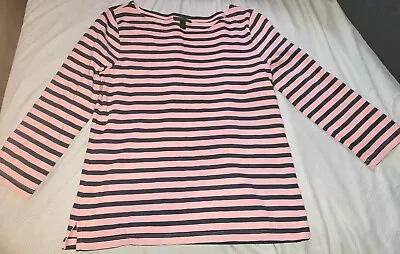 J. Crew Pink Navy Striped Tee T-Shirt Boatneck 3/4 Sleeve Nautical Womens Sz M • $16.99