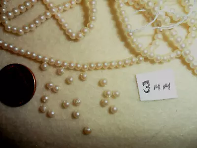 3 Mm Ivory Imitation Pearl Beads On String 60  - Japan - Vintage • $4.99