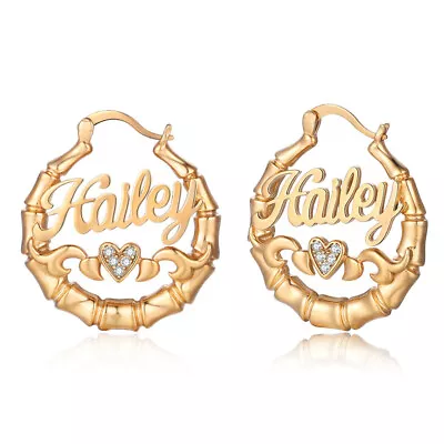 Personalised Name Women's Elegant Hoop Earrings Customized Jewelry Handmade Gift • £19.19