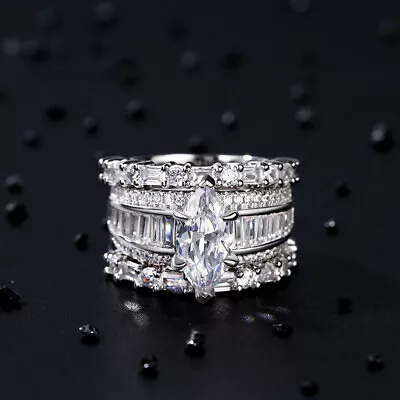 2.30Ct White Marquise Cut Stone Wedding Ring Set In Solid 925 Sterling Silver • $144.50