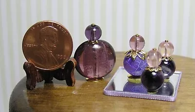 Miniature Dollhouse Perfume Bottles W/ 1  Square Mirror/ Purple 4 Bottles 002  • $4.79
