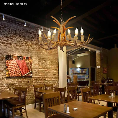 Retro Chandelier Deer Horn Antler Resin Pendant Lamp Log Cabin Ceiling Fixture • $112.11