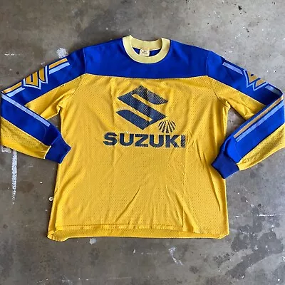 70s VINTAGE SUZUKI MOTOCROSS MX NYLON JERSEY SZ L MOTORCYCLE RACING FLAT TRACK • $125