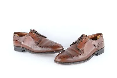 Vtg 70s Rockabilly Mens 10.5 D Pebble Grain Leather Wingtip Dress Shoes Brown • $84.96