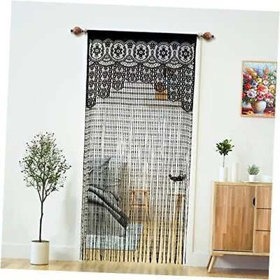  Macrame Lace Door String Curtain For DoorwaysRoom Divider Doorway 1 Black • $18.21
