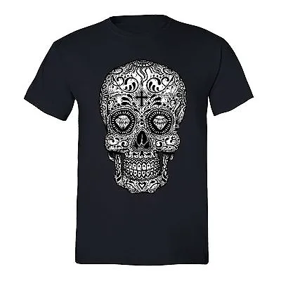 Men's Sugar Skull Day Of The Dead Black Mexican Gothic Dia Los Muertos T-Shirt • $19.49