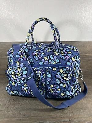 Vera Bradley Large Weekender Travel Duffle Bag Blue Indigo Pop • $26