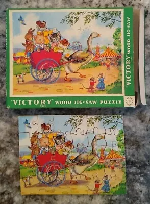 Vintage Victory Wood Jig Saw Puzzle Mother Goose Going To The Fair COMPLETE • $6.90