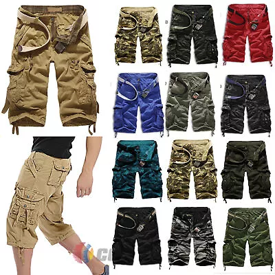 Mens Camo Cargo Shorts Casual Combat Work Mutil-Pockets Half Short Pants Summer • $33.69