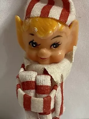 Vintage Knee Hugger Christmas Red Stripe Felt Pixie Elf Doll • $16.25