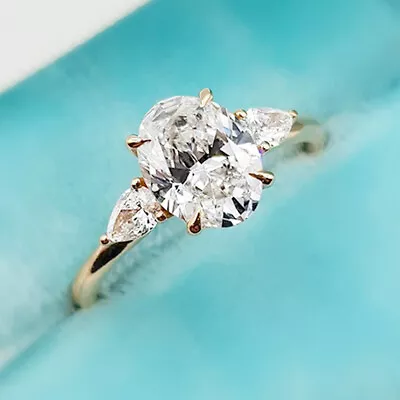 £229.45 • Buy 2.78 TCW Oval Cut Moissanite Three Stone Engagement Ring 14k Yellow Gold Plated