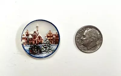 Dollhouse Miniature Accessories Decor Plate 1” Winter Christmas Tree Scene Vtg. • $2.50