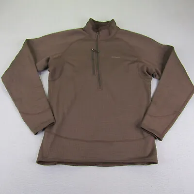 Patagonia Sweater Men Medium Brown R1 Pullover Grid Fleece Military 1/2 Zip • $139.98