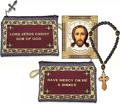 Red Have Mercy Jesus Christ Zipper Pouch 33 Bead Prayer Beads And Icon 3 Pieces • $24.88