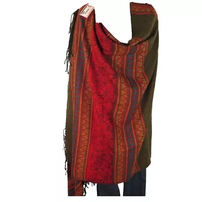 Tribal | Shawl/Throw | Yak + Sheep Blend | Handloomed | Reversible| Green • $42.30