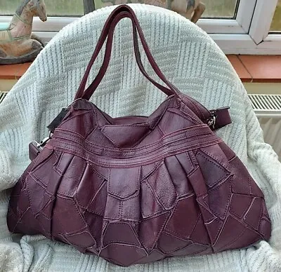 L.Credi Large Purple Patchwork Leather Shoulder/Crossbody Bag Hobo Handbag- VGC  • £32.50