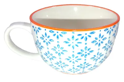 Nicola Spring Coffee Cappucino Tea Cup White Porcelain Print Design Blue Orange • £6.99