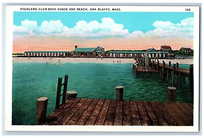 C1930's Highland Club Bath House & Beach Oak Bluffs Massachusetts MA Postcard • $14.98
